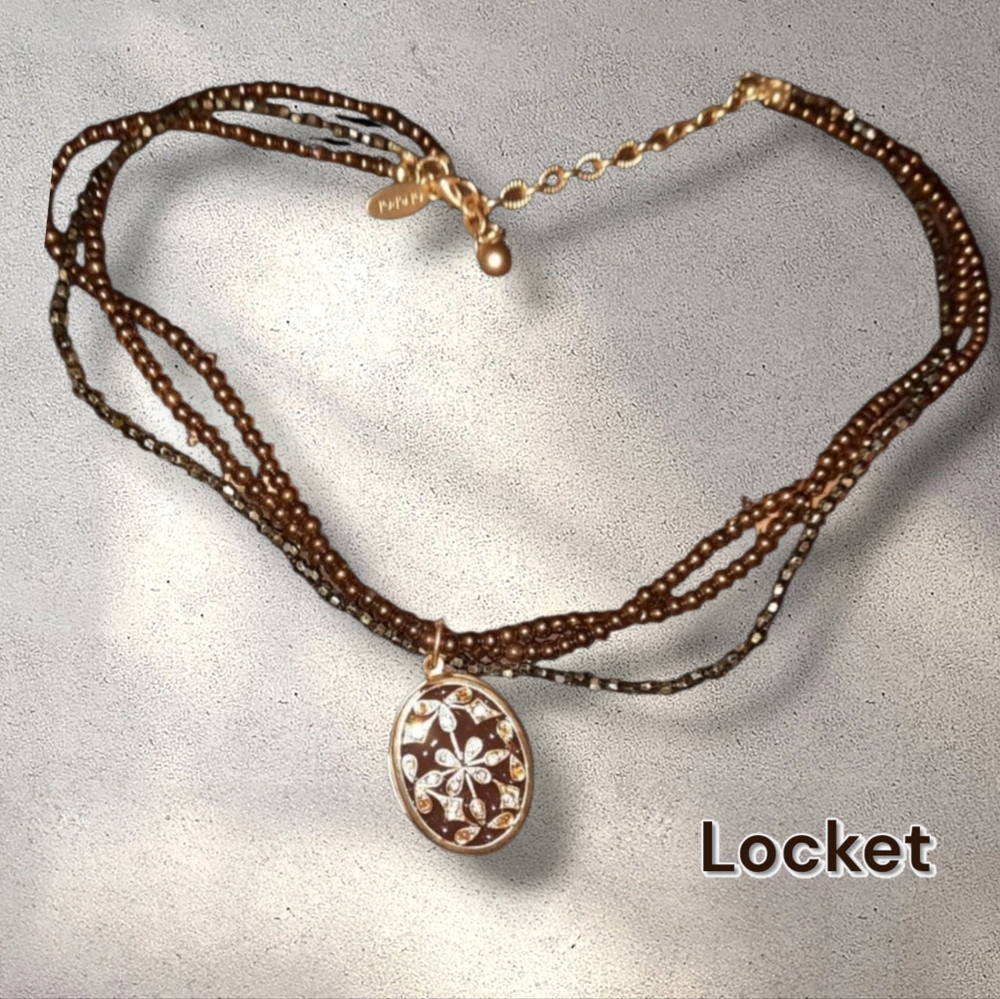 EUC Locket on multistrand beaded necklace adjustable length